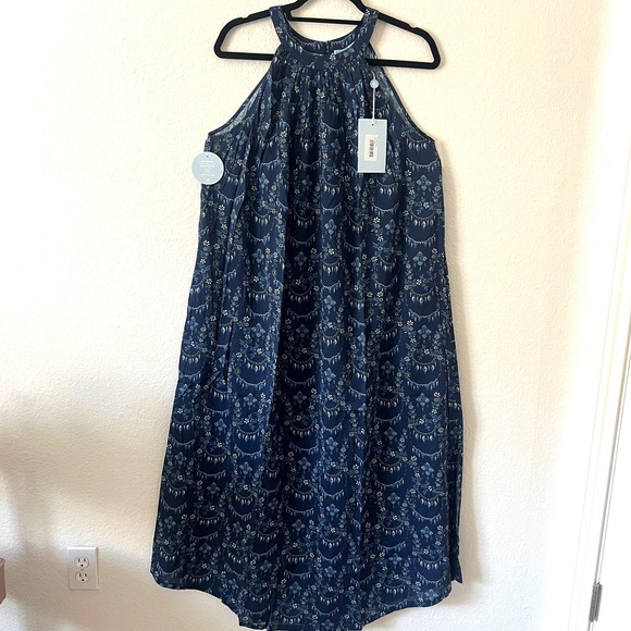 NWT Hill House Sz S Giselle Dress Charm Scallop Floral Maxi Dress Blue Cottage - Picture 2 of 11